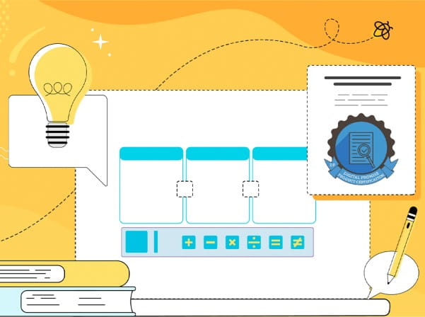 A digital graphic with a light bulb and scientific elements representing innovation in learning.