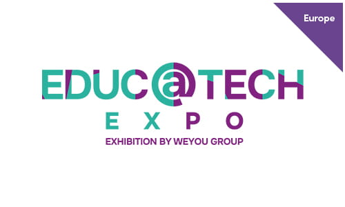 Logo for Educatech Expo 2024, an exhibition by Weyou Group, marked with a purple marker indicating the Europe region.