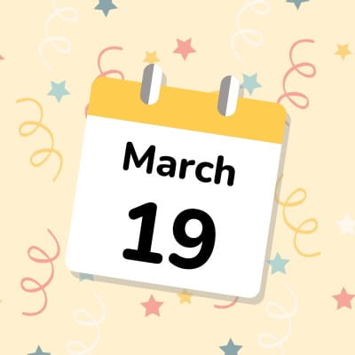 A graphic with the calendar icon showing March 19th, representing International Day for Digital Learning, along with party streamers in the background.