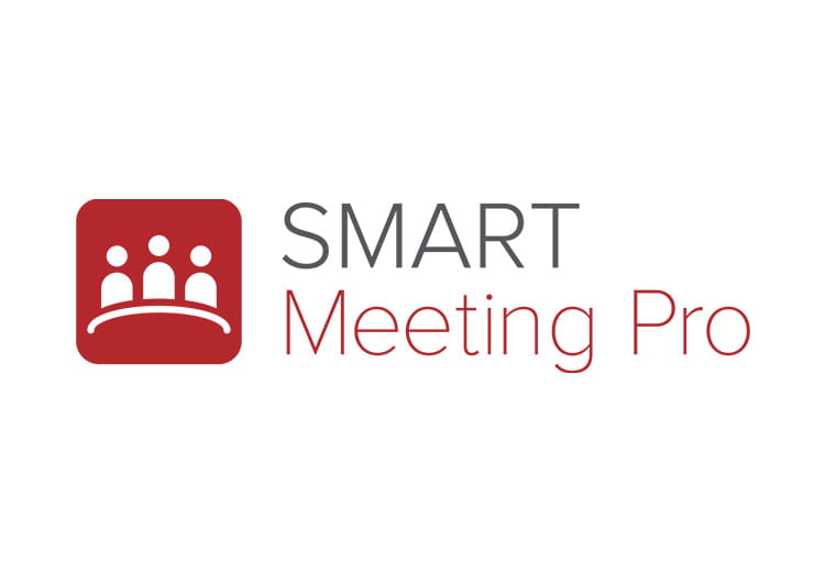 Logo of SMART Meeting Pro with a red square icon depicting a group of people, next to the stylized text 'SMART Meeting Pro' in grey and red.