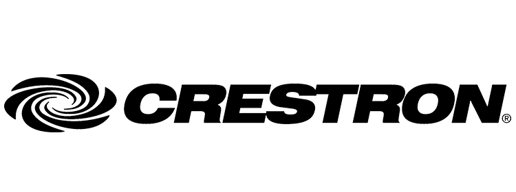 Logo of Crestron featuring a stylized spiral and the company name.