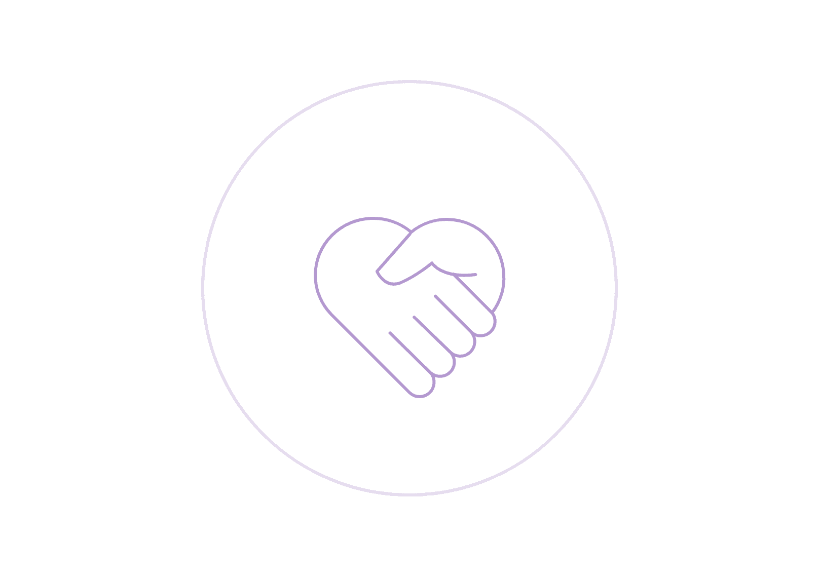 Minimalist line art of two hands clasping, symbolizing partnership and unity, enclosed in a circle.