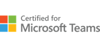 Logo of Certified for Microsoft Teams with the Microsoft four-square color logo.