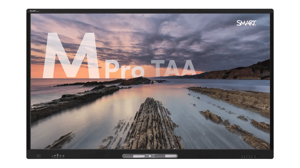 High-resolution image of a coastal sunset displayed on the TAA-compliant SMART Board M Pro series, emphasizing clarity and vibrant colors.